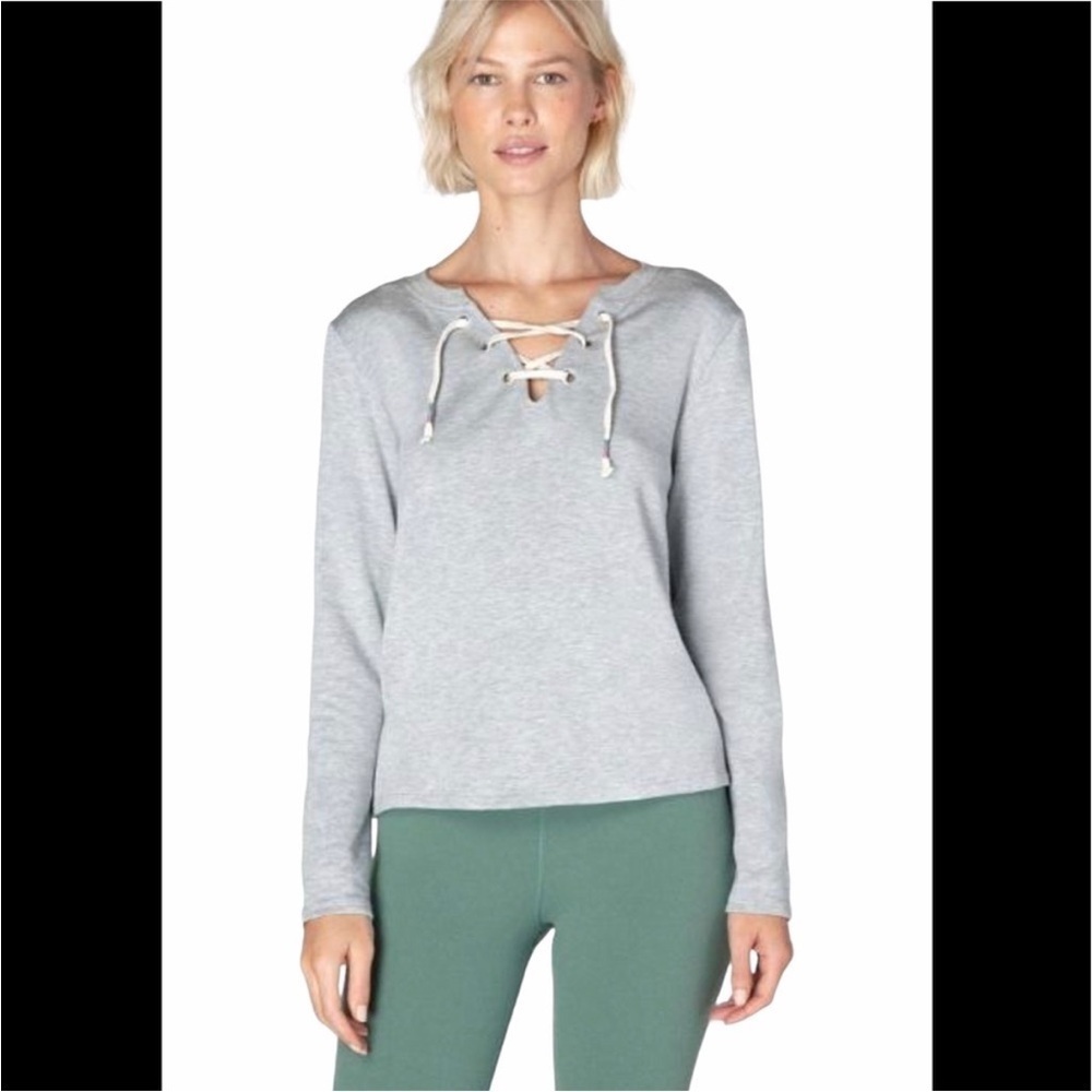 Beyond Yoga Grey Lace Up Pull Over